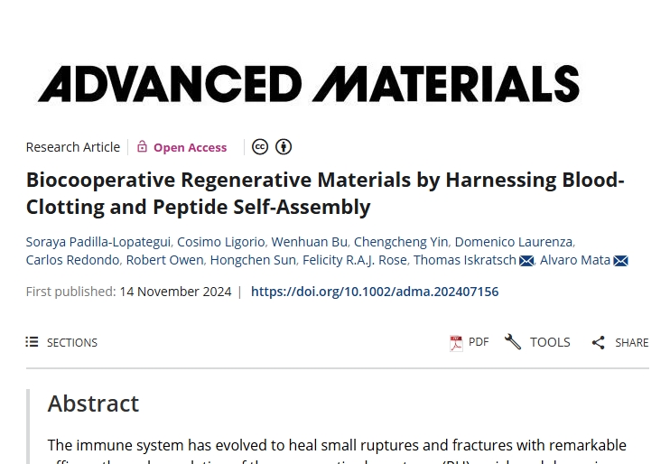 诺丁汉大学通过血液的再生能力开发3D打印医疗植入物
