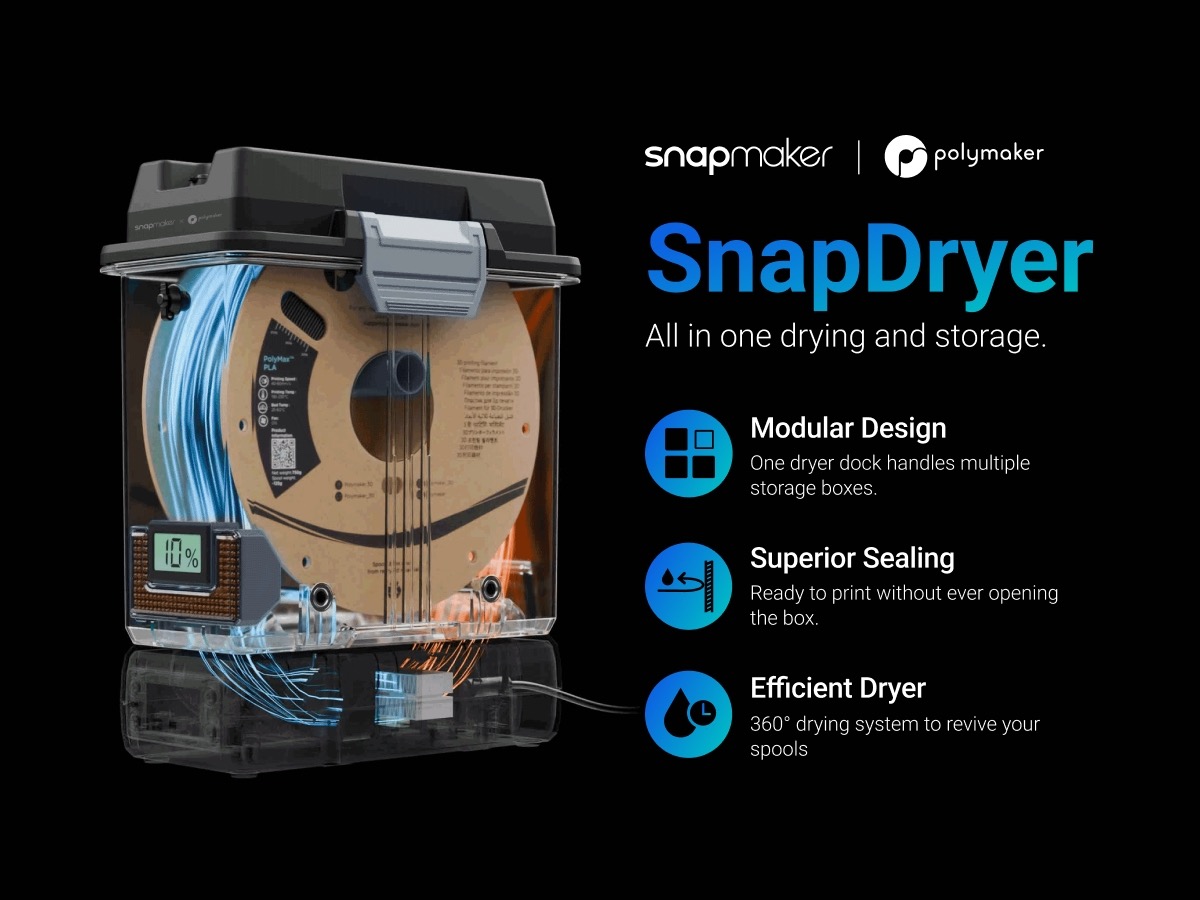 Snapmaker与Polymaker合作推出3D打印线材管理系统SnapDryer
