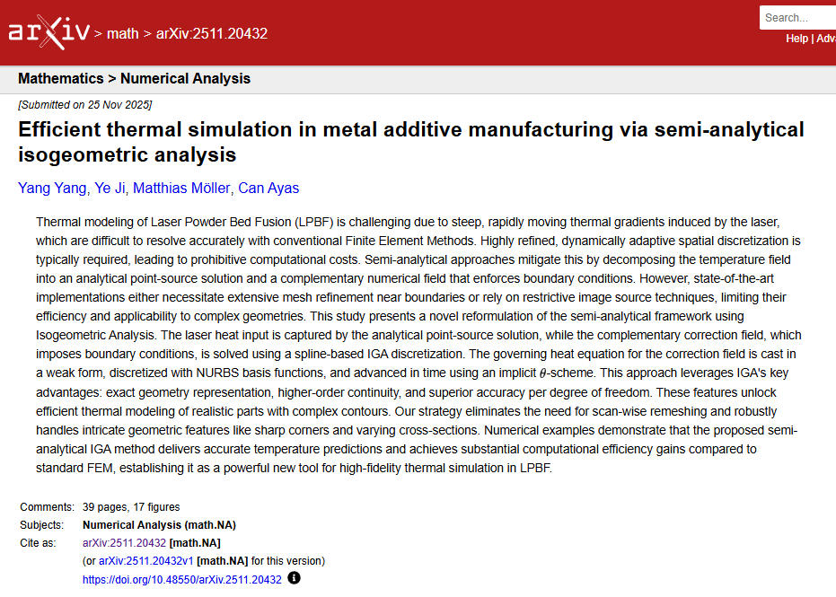 代尔夫特理工利用等几何分析实现高精度LPBF热模拟