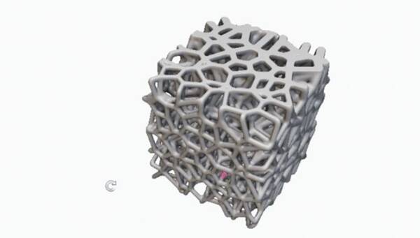一种采用3D打印技术制造的随机网状结构，旨在模拟天然骨骼的内部结构