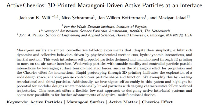 3D打印界面活性粒子，利用马兰戈尼效应可实现自驱动