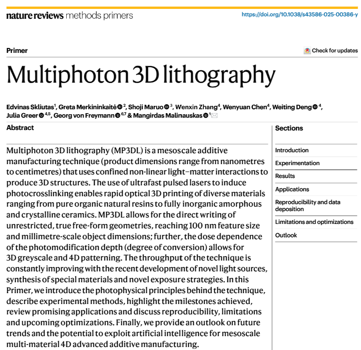 维尔纽斯大学发布先进激光3D打印基础指南，多光子3D光刻领域的首创之作