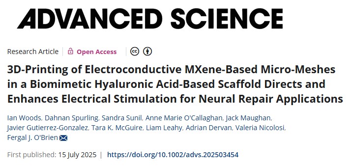 RCSI研究人员开发3D打印植入物，可向受损部位传递电刺激修复脊髓损伤