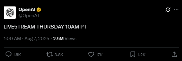 OpenAI王炸来了！GPT-5有望明天发布 免费无限使用