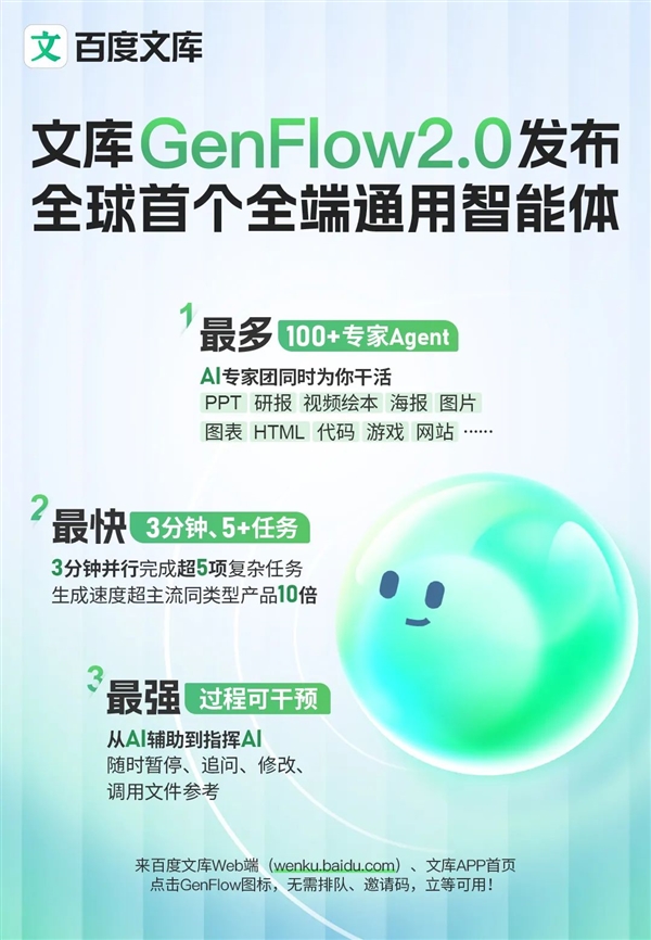 百度网盘发布全球首个全端通用智能体：支持超100个专家智能体同时干活