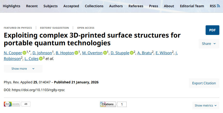 诺丁汉大学通过3D打印表面工程，实现量子传感器被动抽气效率10倍提升
