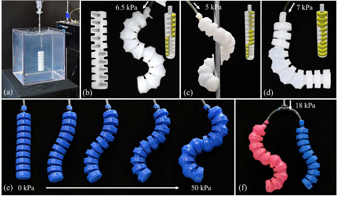 使用各种硅胶材料的软体机器人模型的打印结果