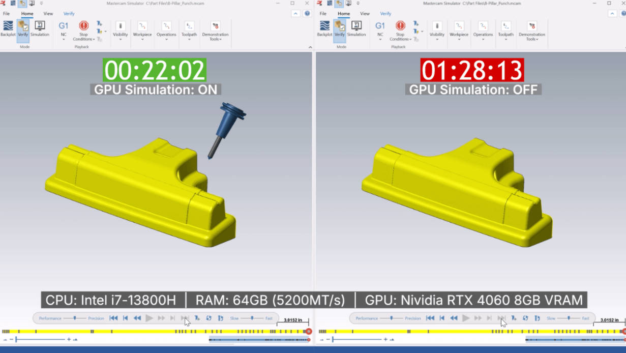 借助 GPU 加速仿真,处理复杂多工序零件的团队可在极短时间内完成碰撞检测与材料分析 借助 GPU 加速仿真,处理复杂多工序零件的团队可在极短时间内完成碰撞检测与材料分析